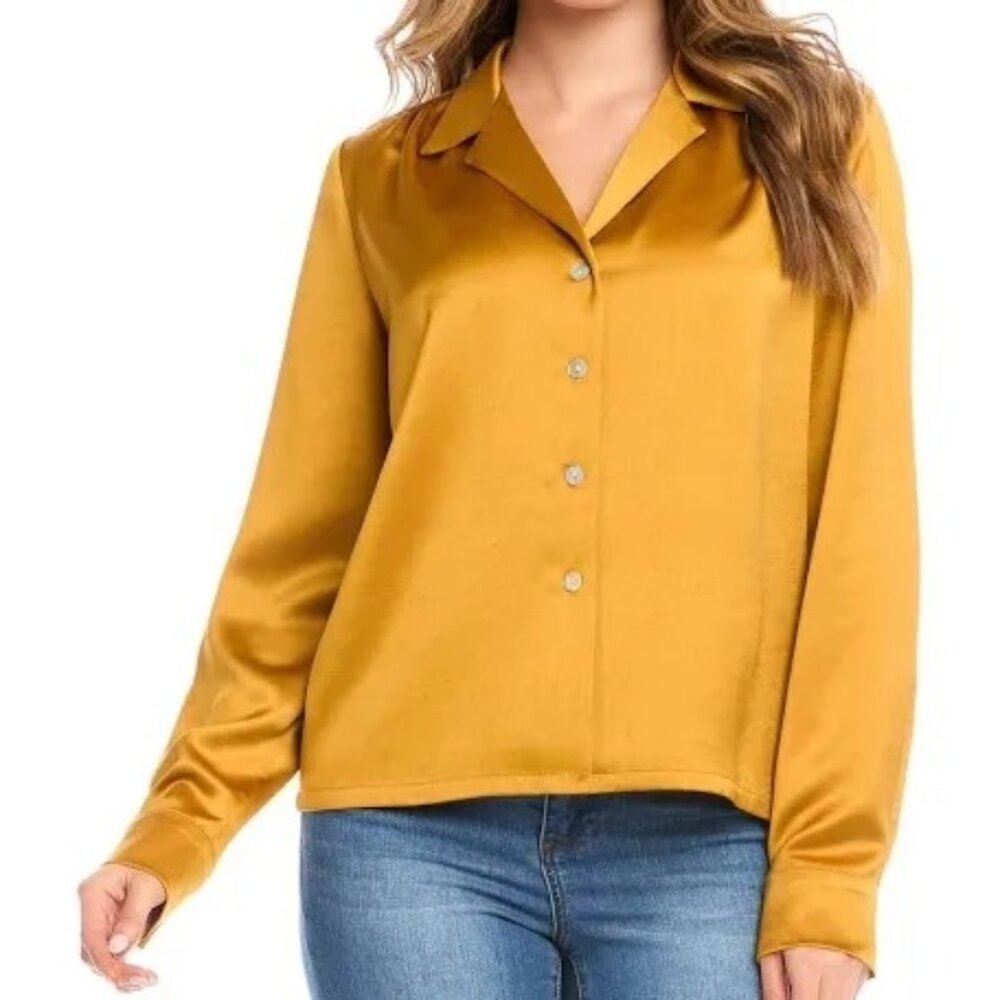 NWT‎ Karen Kane Women's Long Sleeve Button-Up Shirt Gold Size 2X